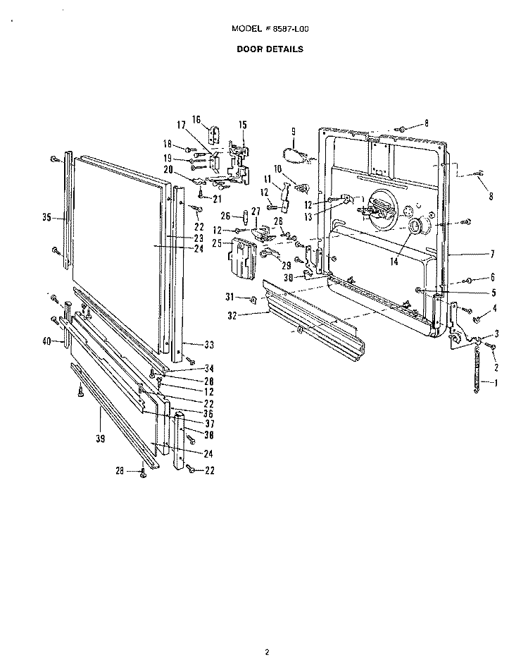 DOOR Diagram and Parts List for 8587L00  Roper Dishwasher