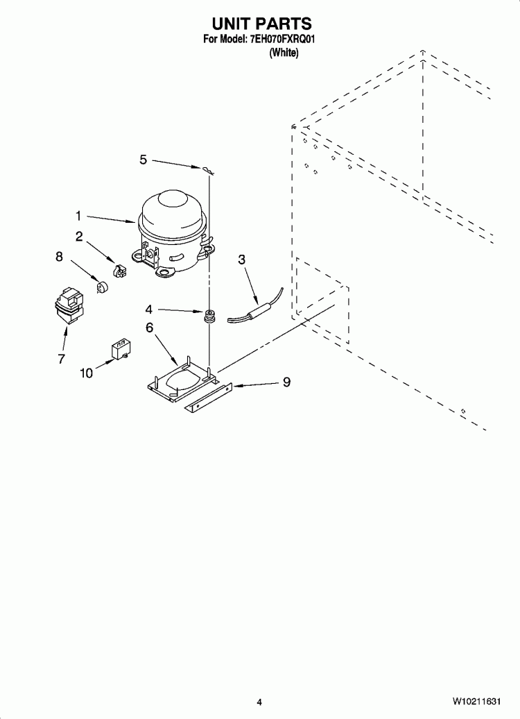 UNIT PARTS, OPTIONAL PARTS (NOT INCLUDED) Diagram and Parts List for 7EH070FXRQ01  Whirlpool Freezer