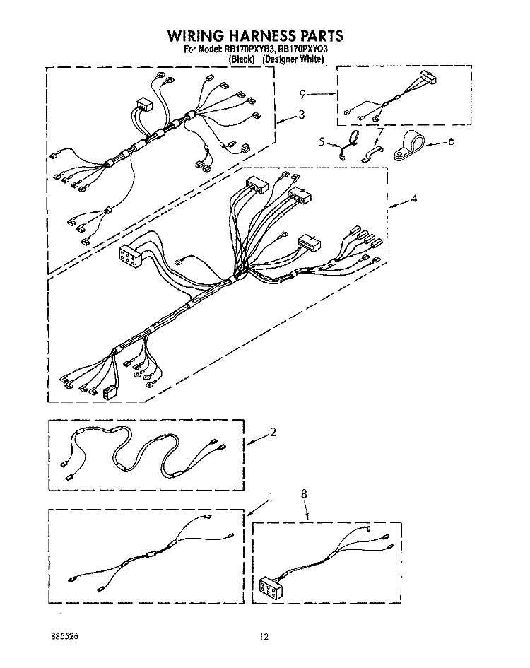 WIRING HARNESS Diagram and Parts List for RB170PXYQ3  Whirlpool Wall Oven