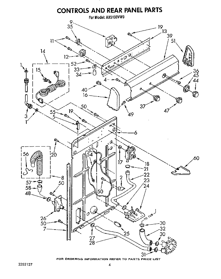 CONTROLS AND REAR PANEL Diagram and Parts List for AX5133VL0  Whirlpool Washer