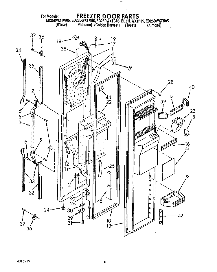 FREEZER DOOR Diagram and Parts List for ED25DWXTW05  Whirlpool Refrigerator