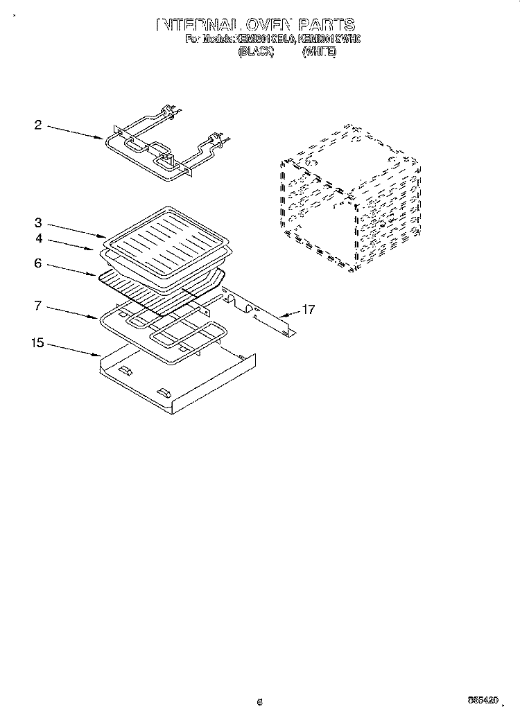 INTERNAL OVEN Diagram and Parts List for KEMI301GBL0  KitchenAid Microwave Oven Combo