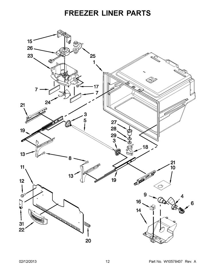 FREEZER LINER PARTS Diagram and Parts List for 5VGI6FARAF01  Whirlpool Refrigerator