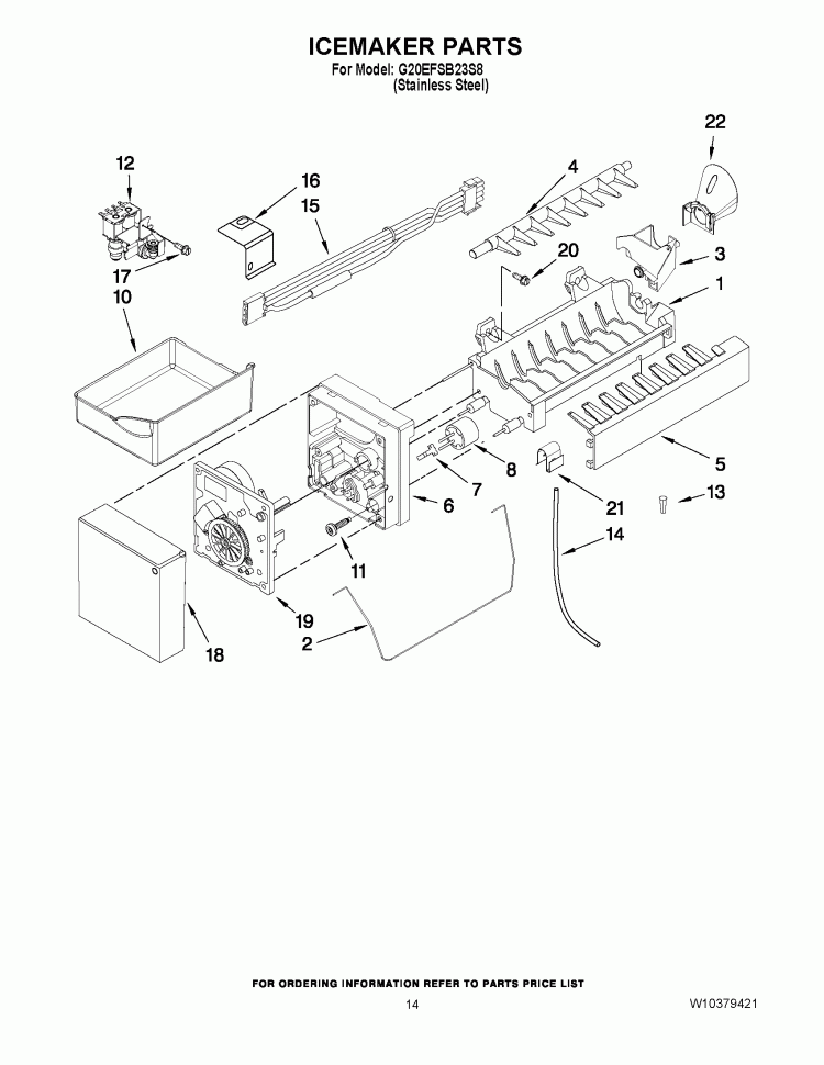 ICEMAKER PARTS Diagram and Parts List for G20EFSB23S8  Whirlpool Refrigerator
