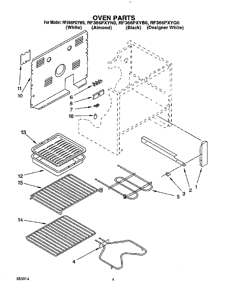 OVEN, OPTIONAL Diagram and Parts List for RF366PXYB0  Whirlpool Range