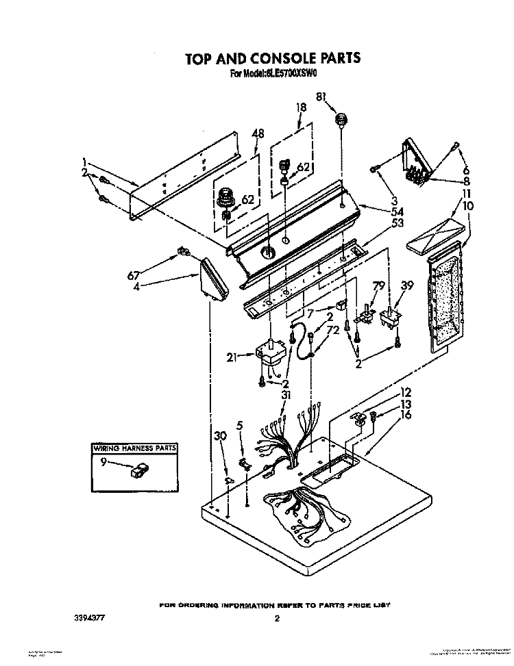 TOP AND CONSOLE Diagram and Parts List for 6LE5700XSW0  Whirlpool Dryer