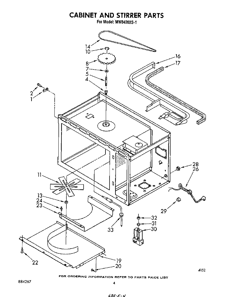 CABINET AND STIRRER Diagram and Parts List for MW8400XS1  Whirlpool Microwave