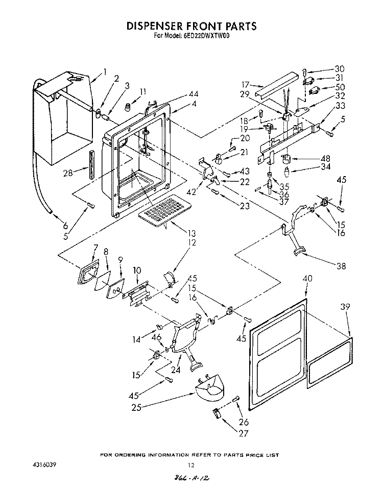 DISPENSER FRONT Diagram and Parts List for 6ED22DWXTN00  Whirlpool Refrigerator