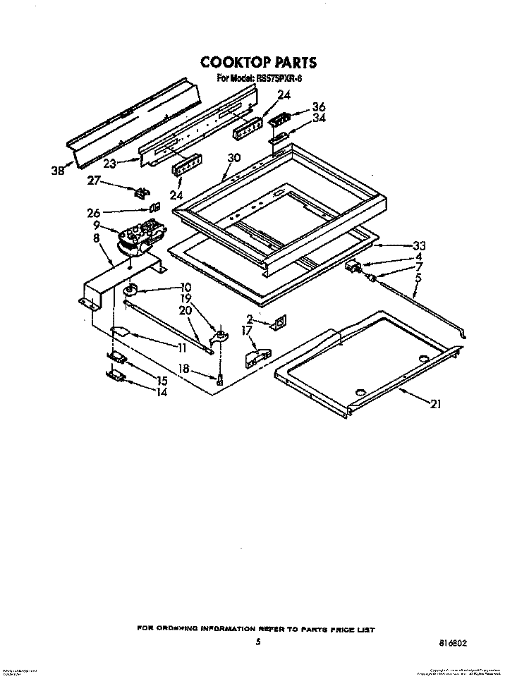 COOKTOP Diagram and Parts List for RS575PXR6  Whirlpool Range