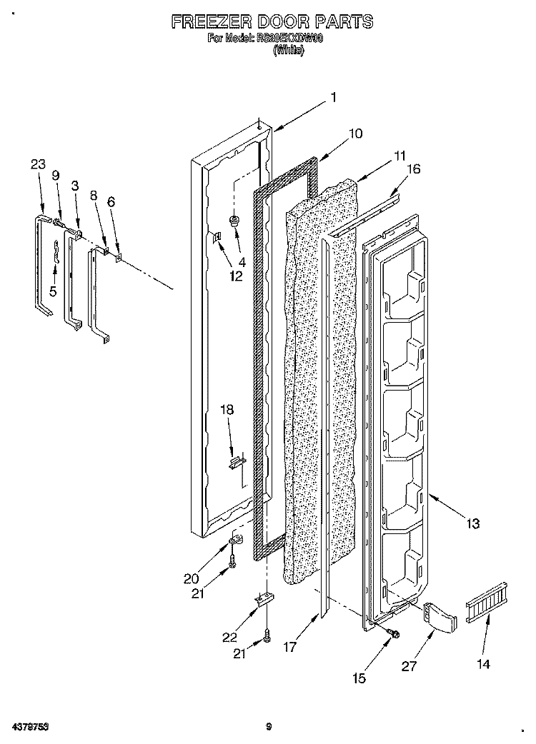 FREEZER DOOR Diagram and Parts List for RS20EKXDW00  Roper Refrigerator