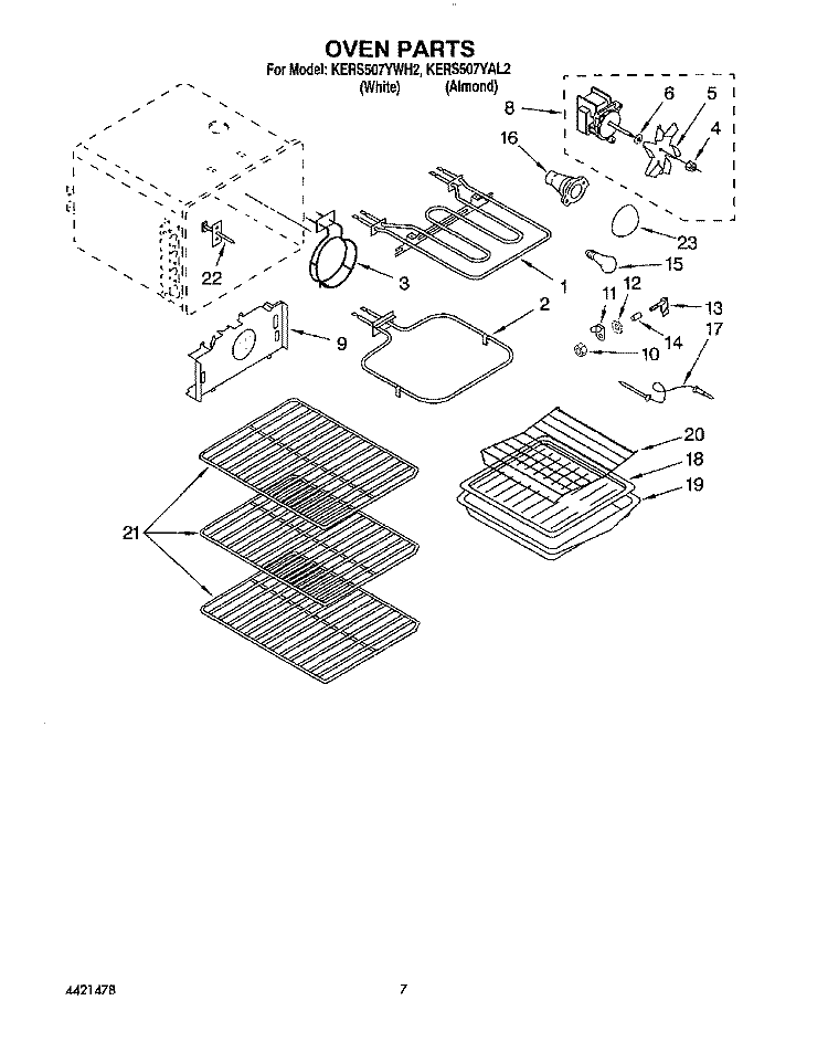 OVEN Diagram and Parts List for KERS507YWH2  KitchenAid Range