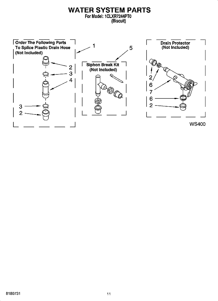 WATER SYSTEM PARTS Diagram and Parts List for 1CLXR7244PT0  Whirlpool Washer