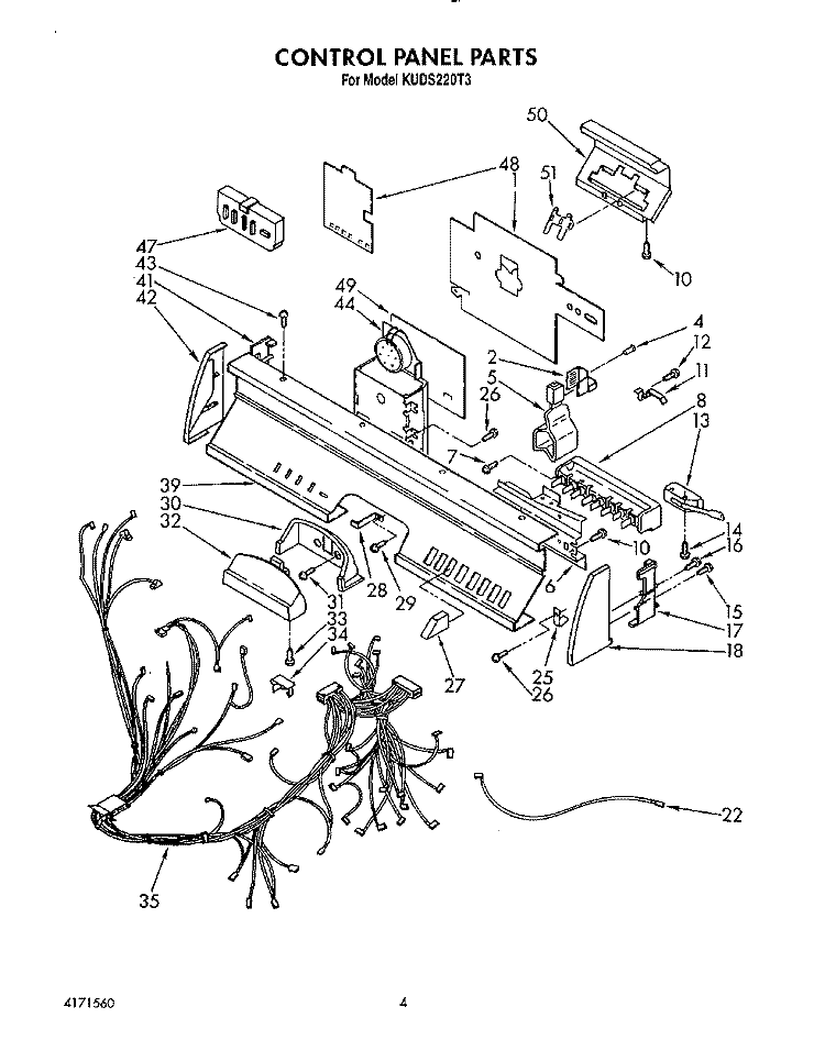 CONTROL PANEL, LIT/OPTIONAL Diagram and Parts List for KUDS220T3  KitchenAid Dishwasher