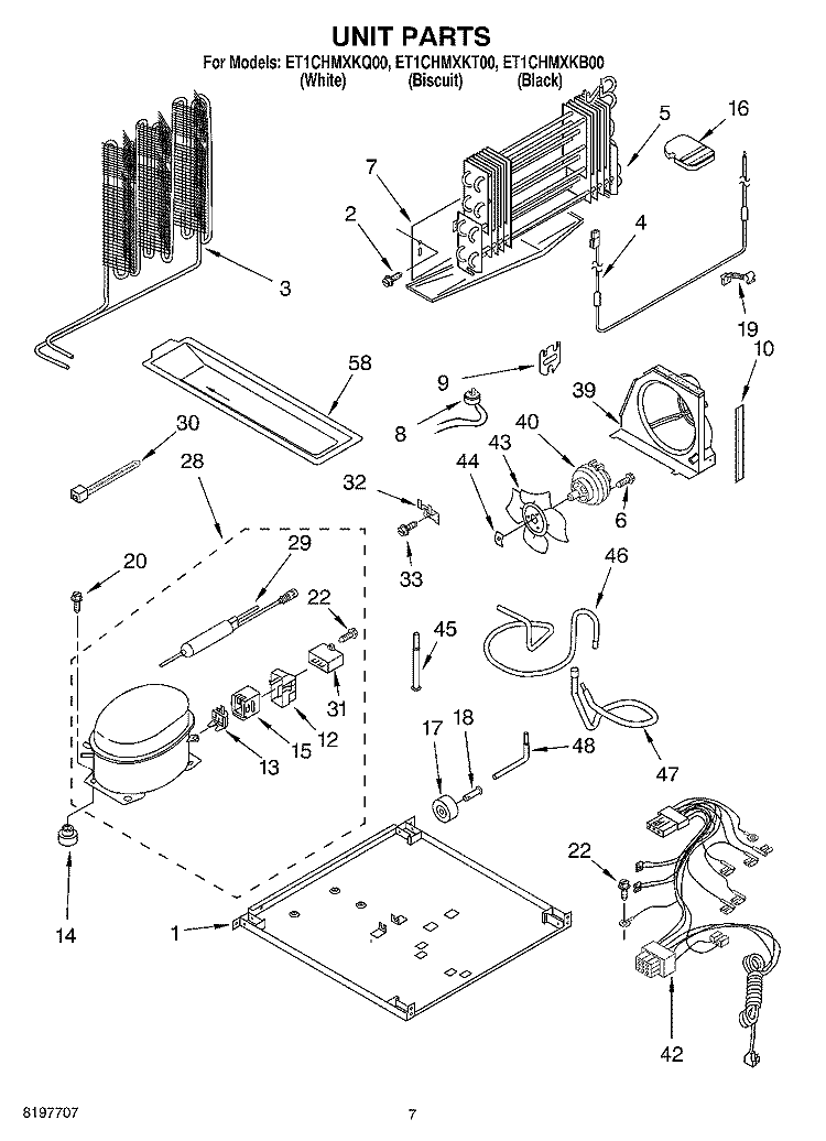 UNIT Diagram and Parts List for ET1CHMXKB00  Whirlpool Refrigerator