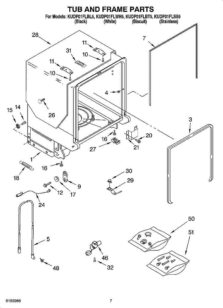 TUB AND FRAME PARTS Diagram and Parts List for KUDP01FLBL5  KitchenAid Dishwasher