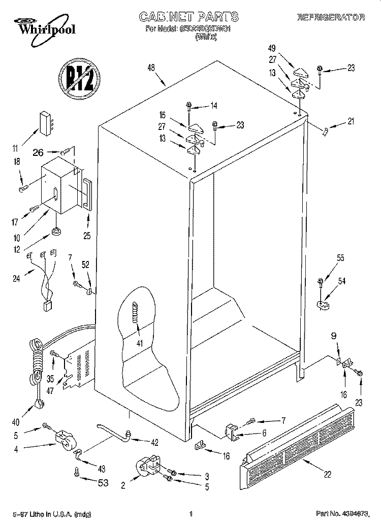CABINET Diagram and Parts List for 6ED22DQXDW01  Whirlpool Refrigerator
