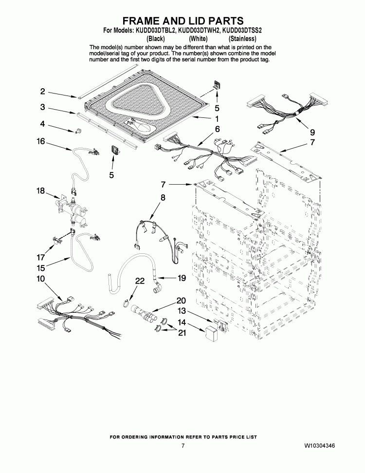FRAME AND LID PARTS Diagram and Parts List for KUDD03DTSS2  KitchenAid Dishwasher