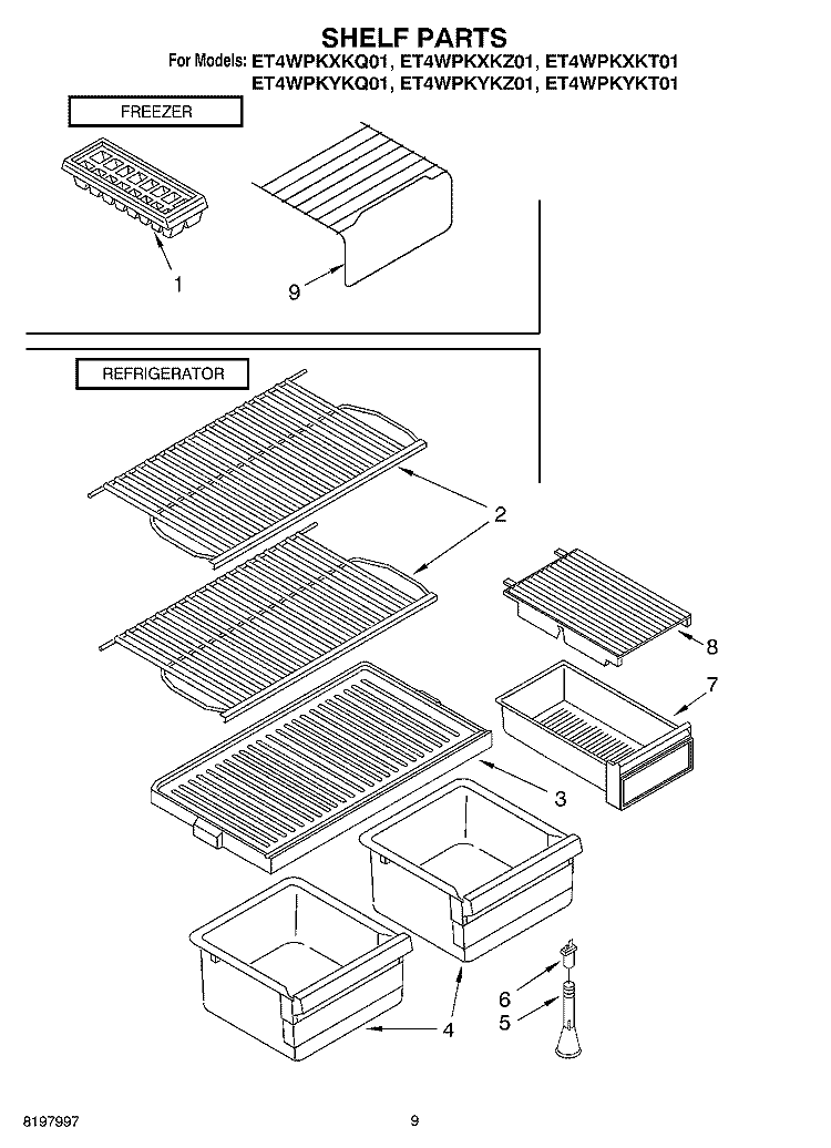 SHELF, OPTIONAL Diagram and Parts List for ET4WPKYKT01  Whirlpool Refrigerator