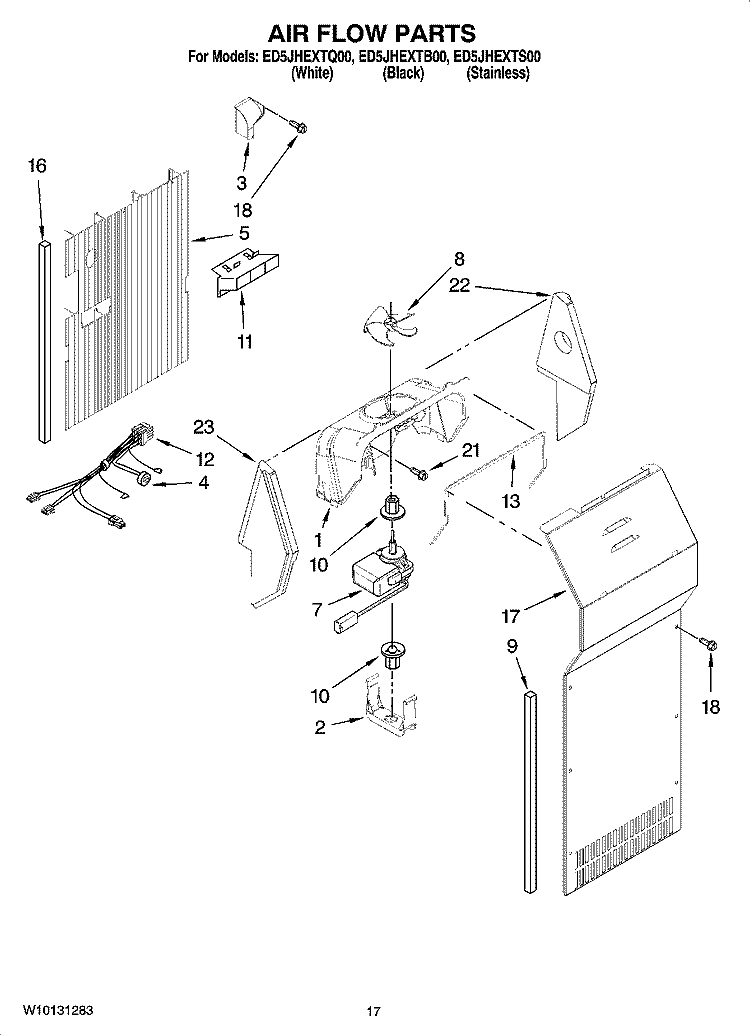 AIR FLOW PARTS Diagram and Parts List for ED5JHEXTS00  Whirlpool Refrigerator
