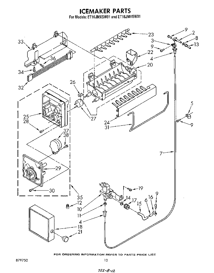 ICEMAKER , NOT ILLUSTRATED Diagram and Parts List for ET16JMYSN01  Whirlpool Refrigerator