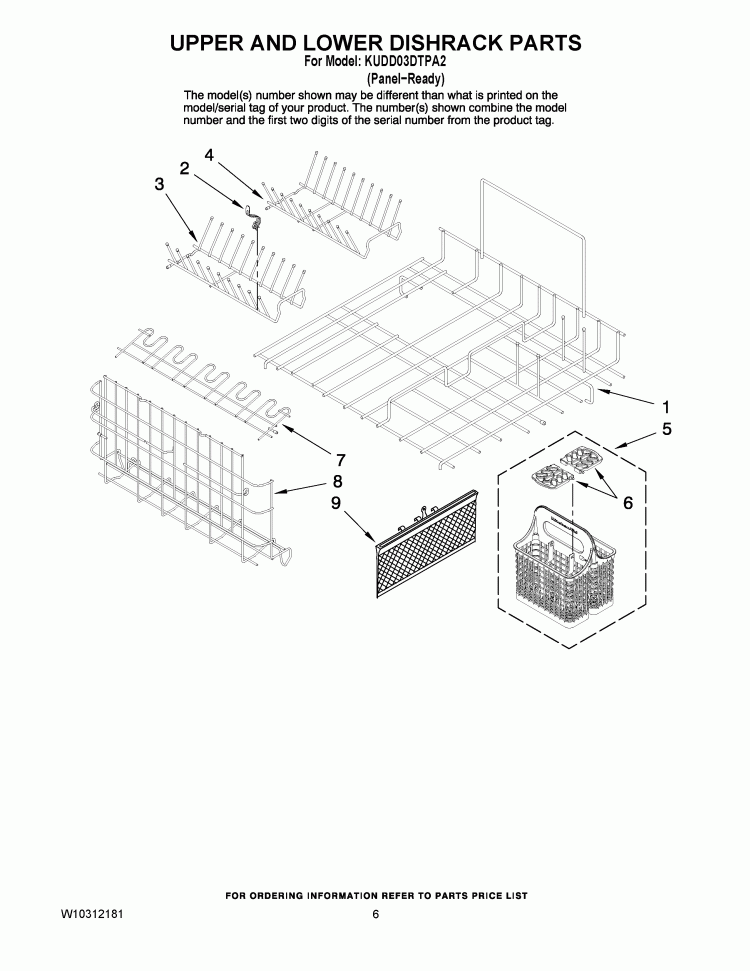 UPPER AND LOWER DISHRACK PARTS Diagram and Parts List for KUDD03DTPA2  KitchenAid Dishwasher