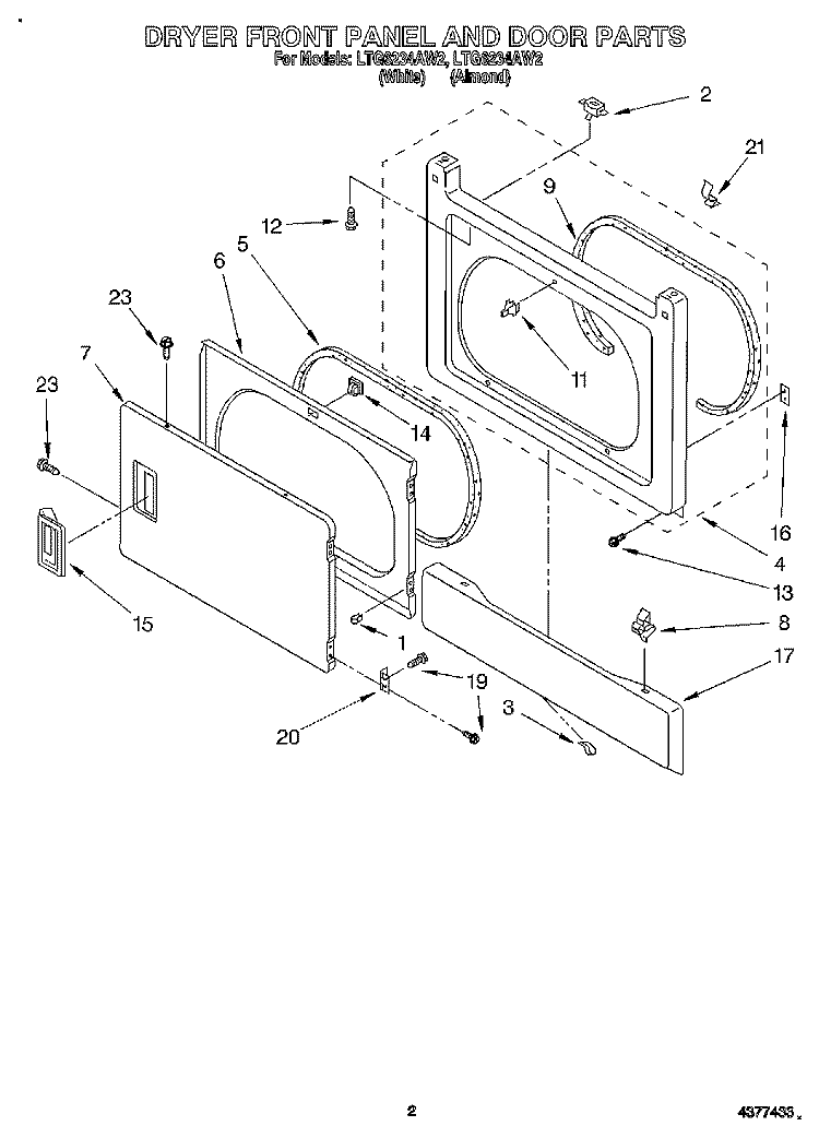 DRYER FRONT PANEL AND DOOR Diagram and Parts List for LTG6234AN2  Whirlpool Washer Dryer Combo