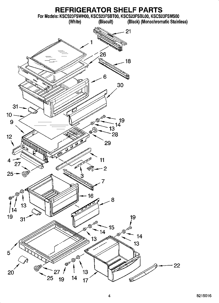 REFRIGERATOR SHELF PARTS Diagram and Parts List for KSCS23FSBL00  KitchenAid Refrigerator
