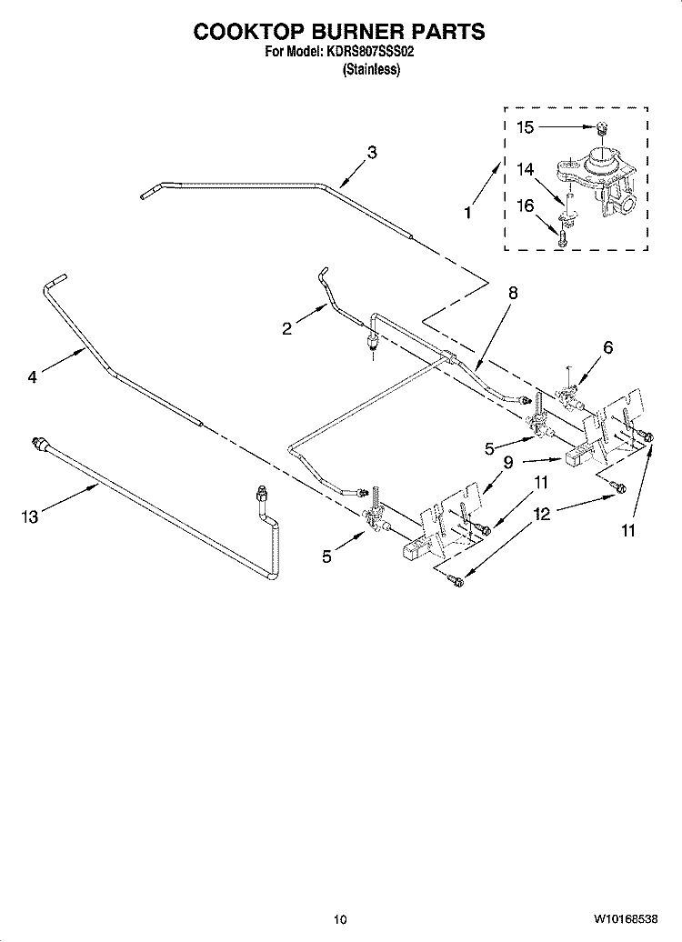 COOKTOP BURNER PARTS Diagram and Parts List for KDRS807SSS02  KitchenAid Range