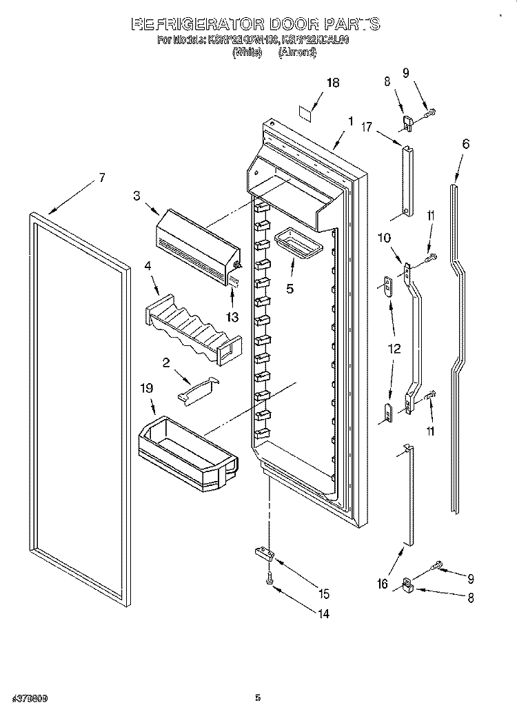 REFRIGERATOR DOOR Diagram and Parts List for KSRP22KDAL00  KitchenAid Refrigerator