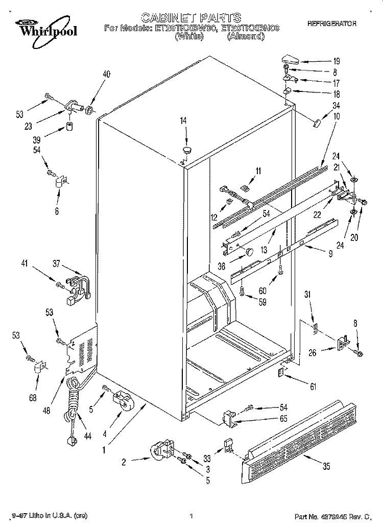 CABINET Diagram and Parts List for ET20TKXBW00  Whirlpool Refrigerator