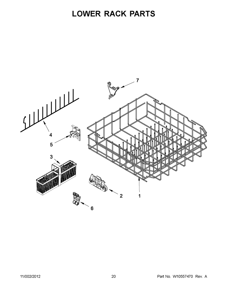 LOWER RACK PARTS Diagram and Parts List for KUDE40FXBT6  KitchenAid Dishwasher