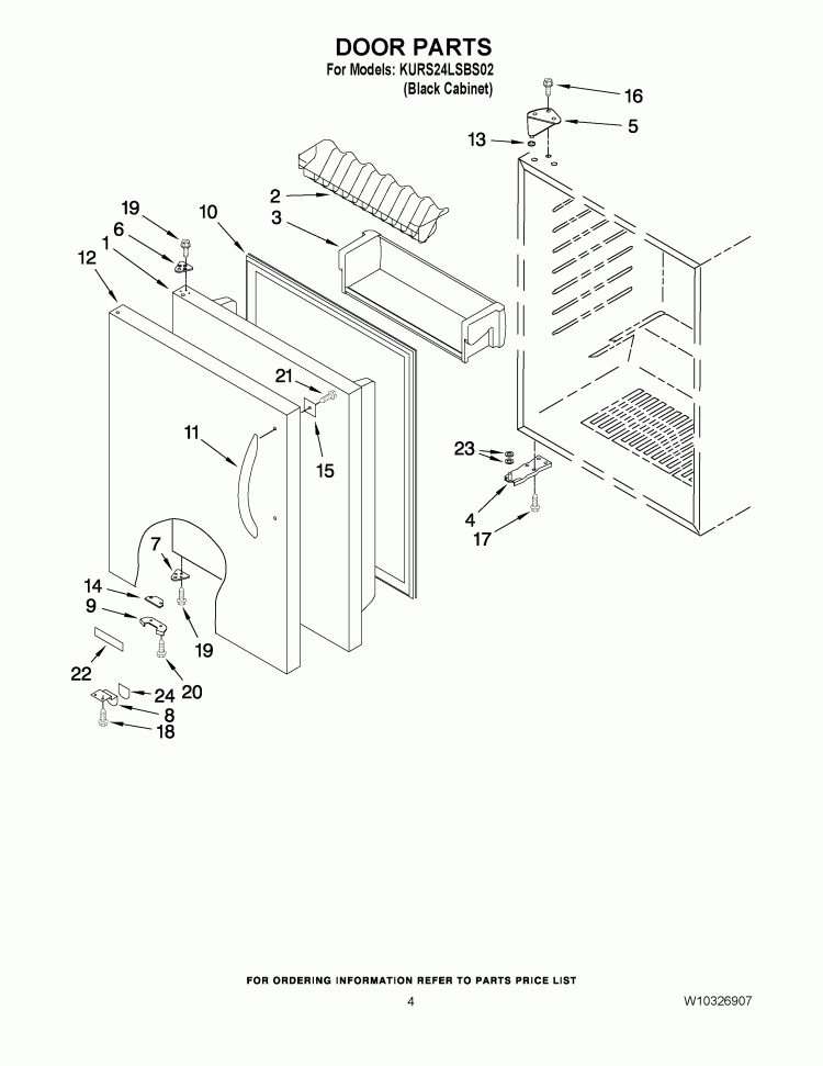 DOOR PARTS Diagram and Parts List for KURS24LSBS02  KitchenAid Refrigerator