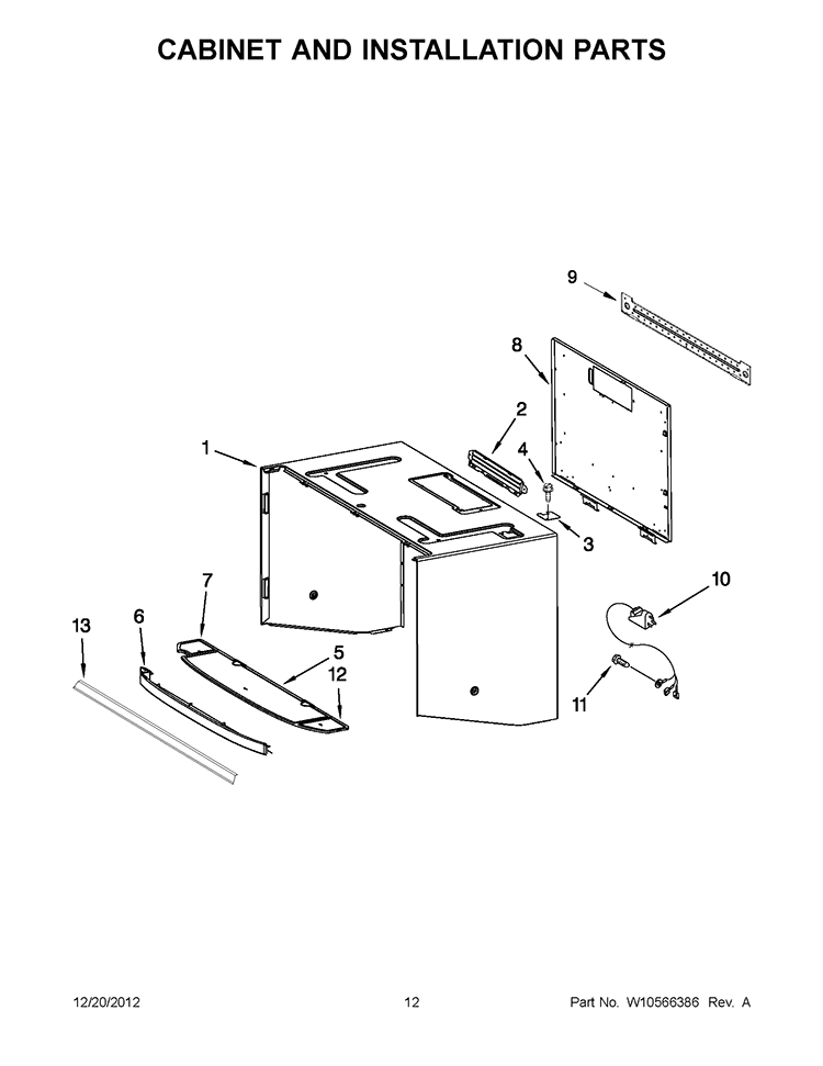 CABINET AND INSTALLATION PARTS Diagram and Parts List for YKHMS2050SS4  KitchenAid Microwave
