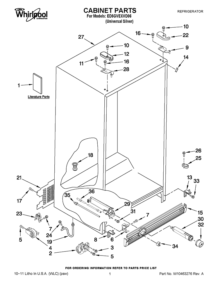 CABINET PARTS Diagram and Parts List for ED5GVEXVD06  Whirlpool Refrigerator