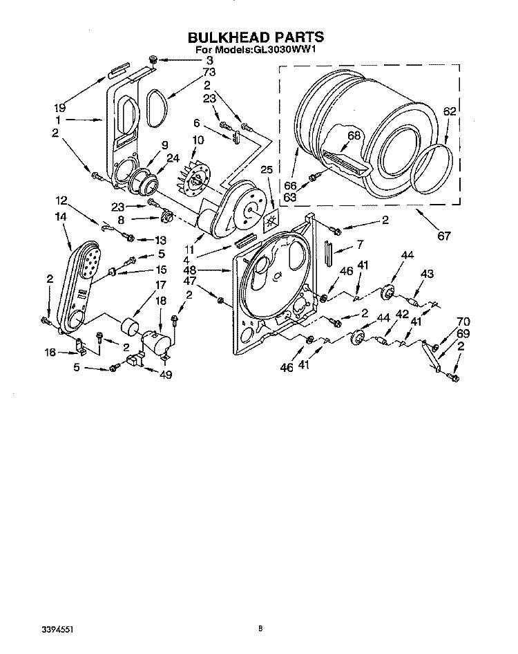 BULKHEAD Diagram and Parts List for GL3030WW1  Roper Dryer