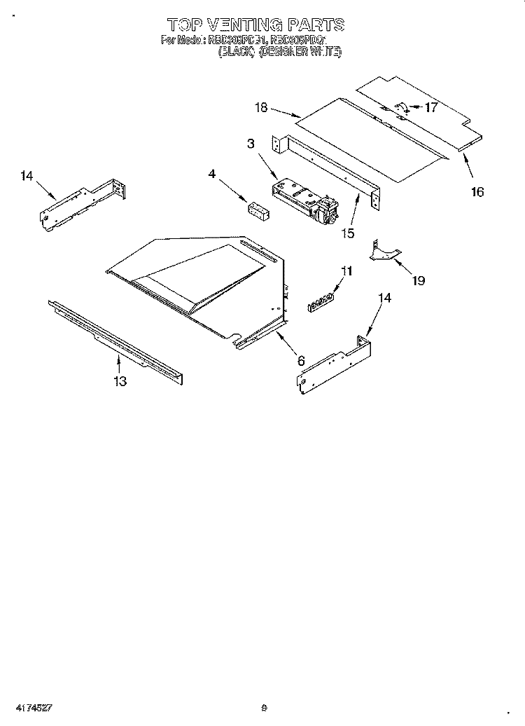TOP VENTING, OPTIONAL Diagram and Parts List for RBD305PDQ1  Whirlpool Wall Oven