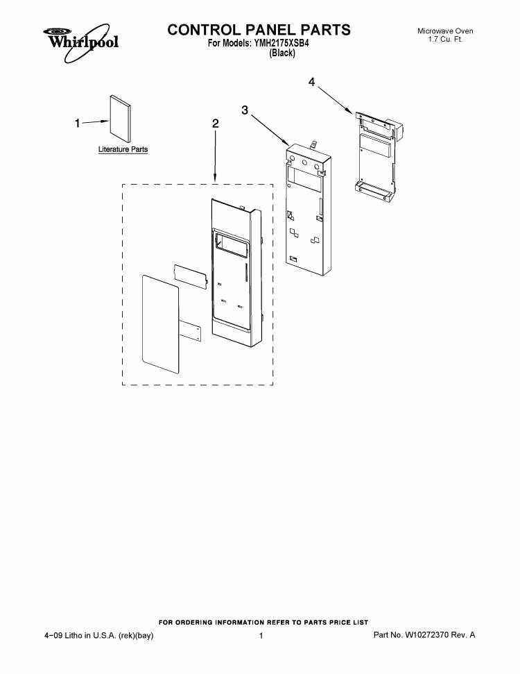 CONTROL PANEL PARTS Diagram and Parts List for YMH2175XSB4  Whirlpool Microwave