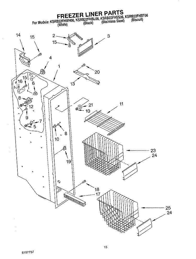 FREEZER LINER Diagram and Parts List for KSRB22FHSS06  KitchenAid Refrigerator