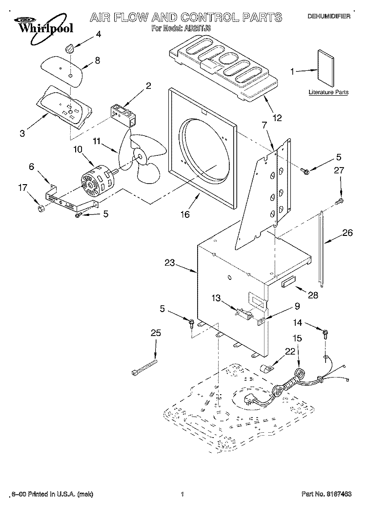SECTION Diagram and Parts List for AD25TJ3  Whirlpool Dehumidifier