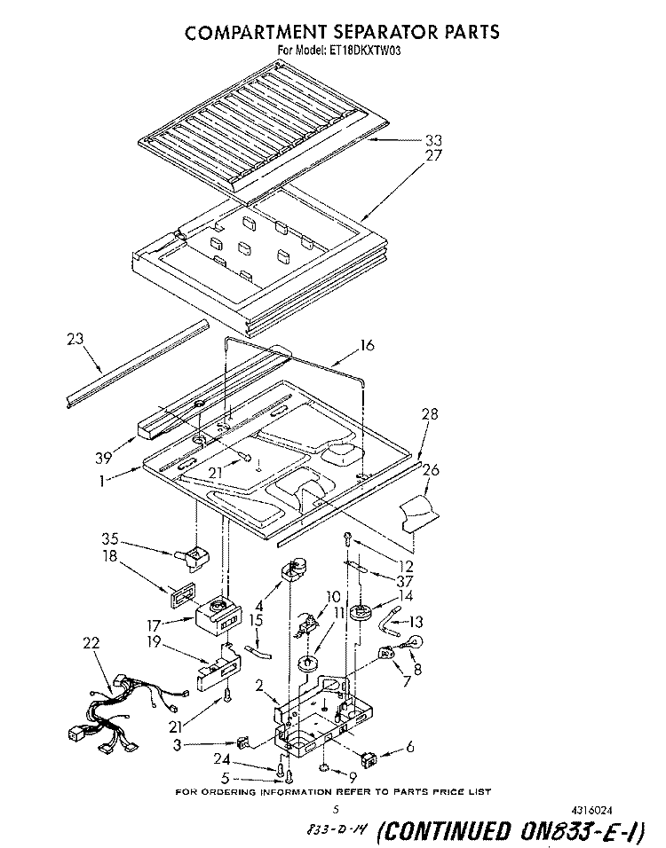 COMPARTMENT SEPARATOR Diagram and Parts List for ET18DKXTF03  Whirlpool Refrigerator