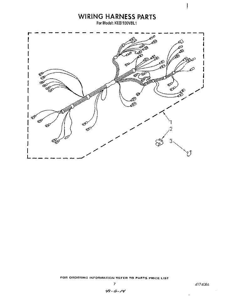 WIRING HARNESS Diagram and Parts List for KEBI100VBL1  KitchenAid Wall Oven