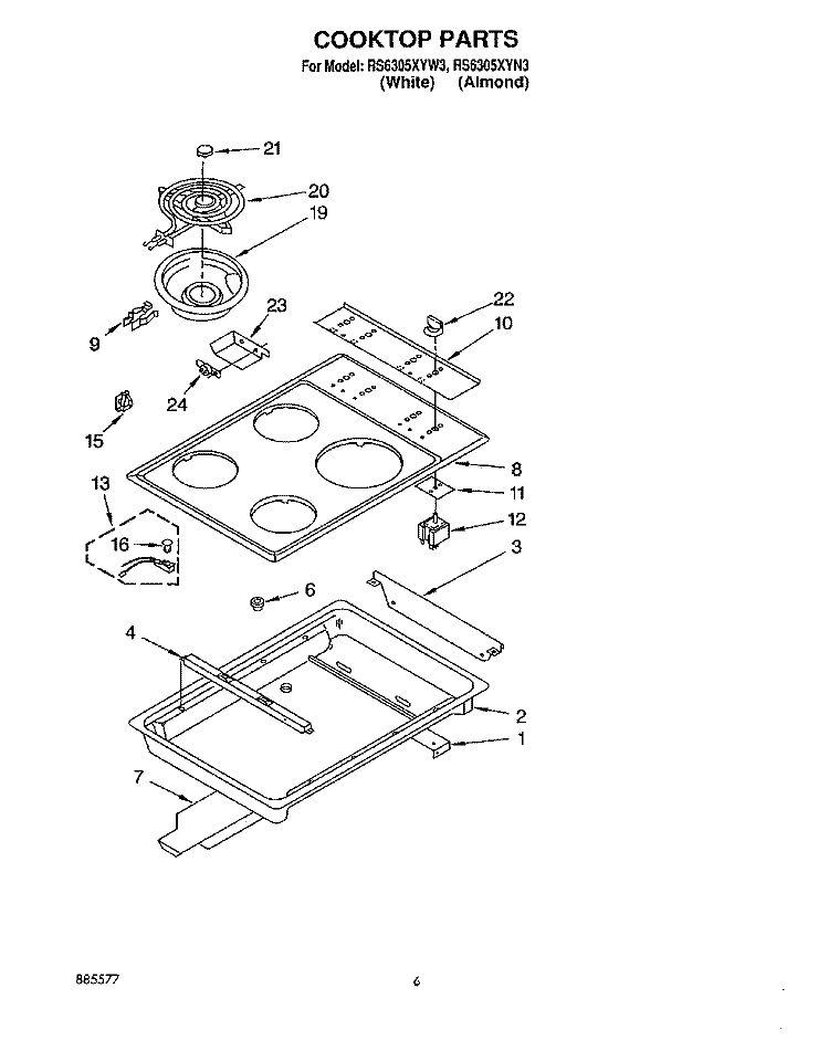 COOKTOP Diagram and Parts List for RS6305XYN3  Whirlpool Range