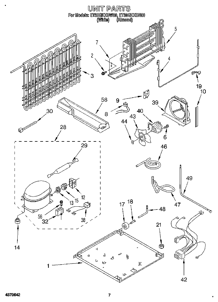 UNIT Diagram and Parts List for ET20GKXDN00  Whirlpool Refrigerator