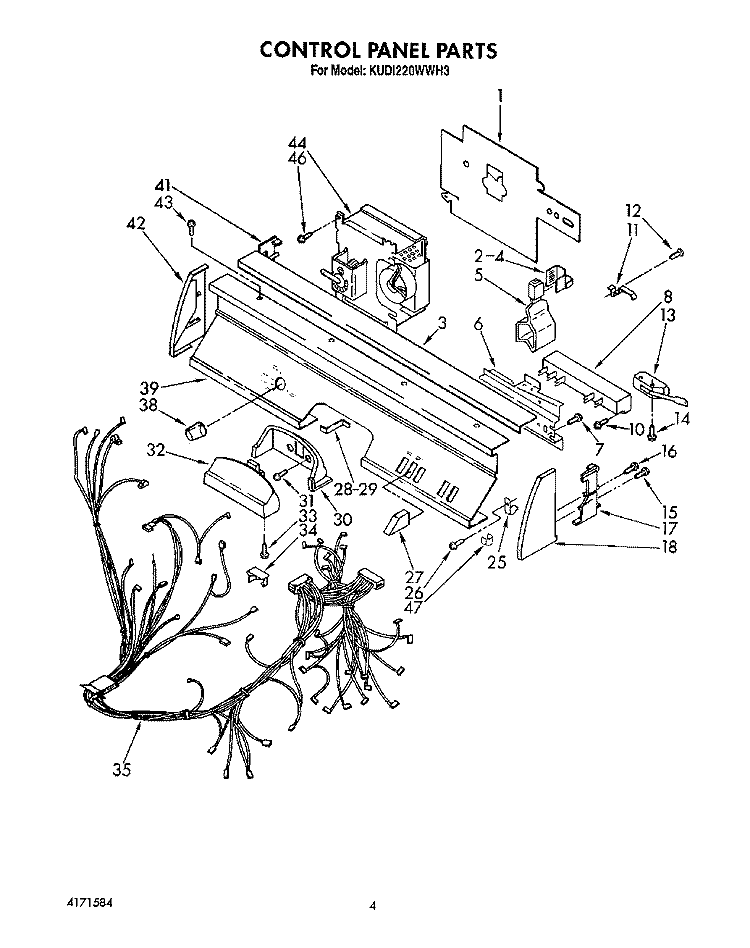CONTROL PANEL, LIT/OPTIONAL Diagram and Parts List for KUDI220WWH3  KitchenAid Dishwasher