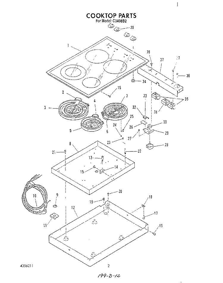 COOKTOP Diagram and Parts List for C3408B2  Roper Range