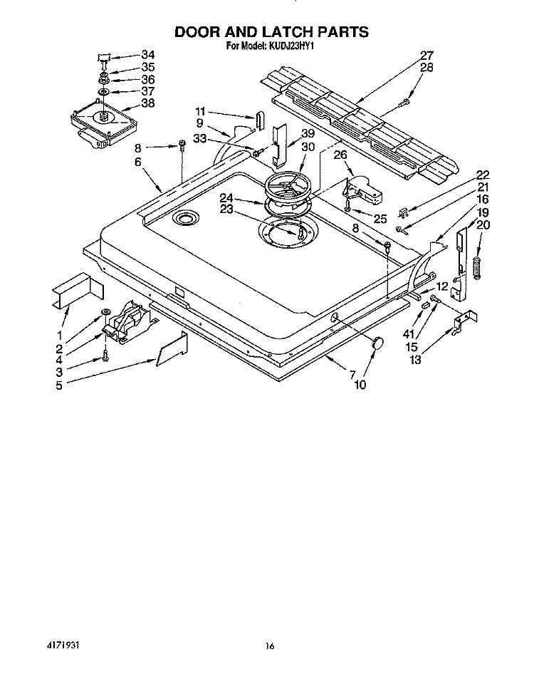 DOOR AND LATCH Diagram and Parts List for KUDJ23HY1  KitchenAid Dishwasher