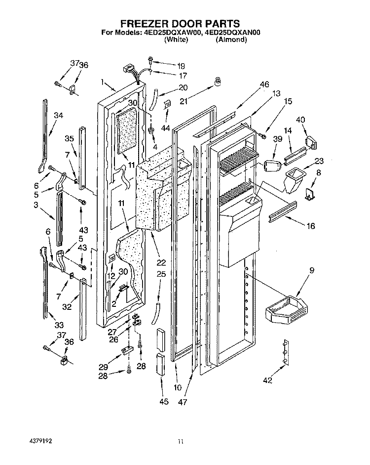 FREEZER DOOR Diagram and Parts List for 4ED25DQXAW00  Whirlpool Refrigerator
