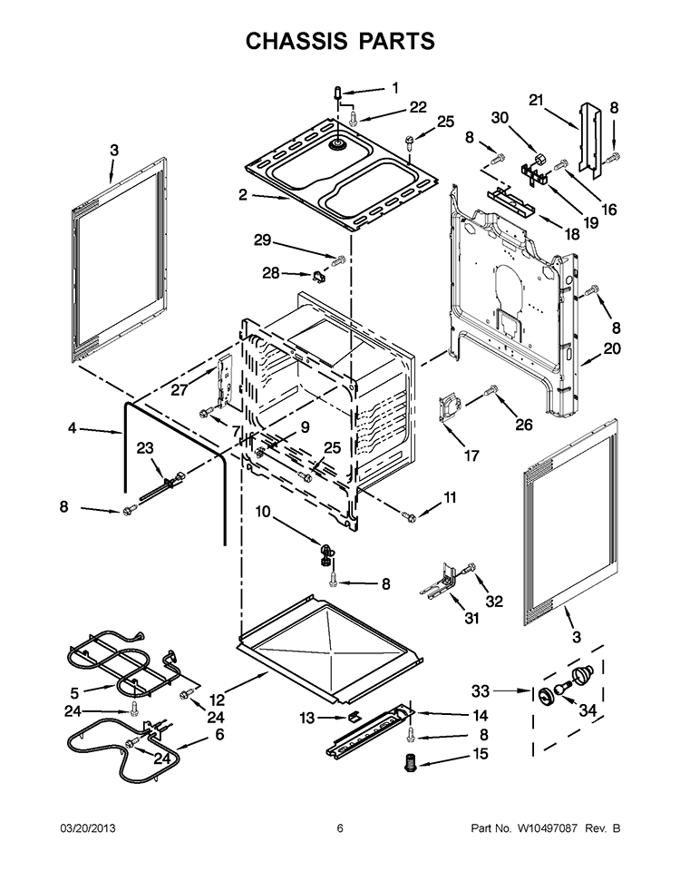 CHASSIS PARTS Diagram and Parts List for YWFC150M0AS0  Whirlpool Range