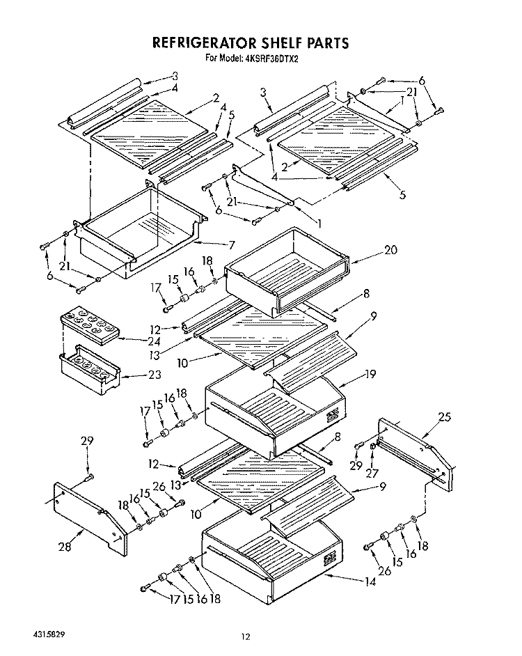 REFRIGERATOR SHELF Diagram and Parts List for 4KSRF36DTX2  KitchenAid Refrigerator