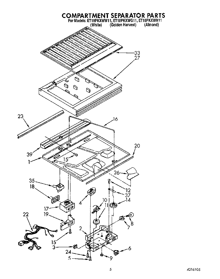 COMPARTMENT SEPARATOR Diagram and Parts List for ET18PKXWG11  Whirlpool Refrigerator
